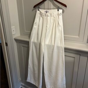 Elegant Linen-Like White Wide Leg Pants